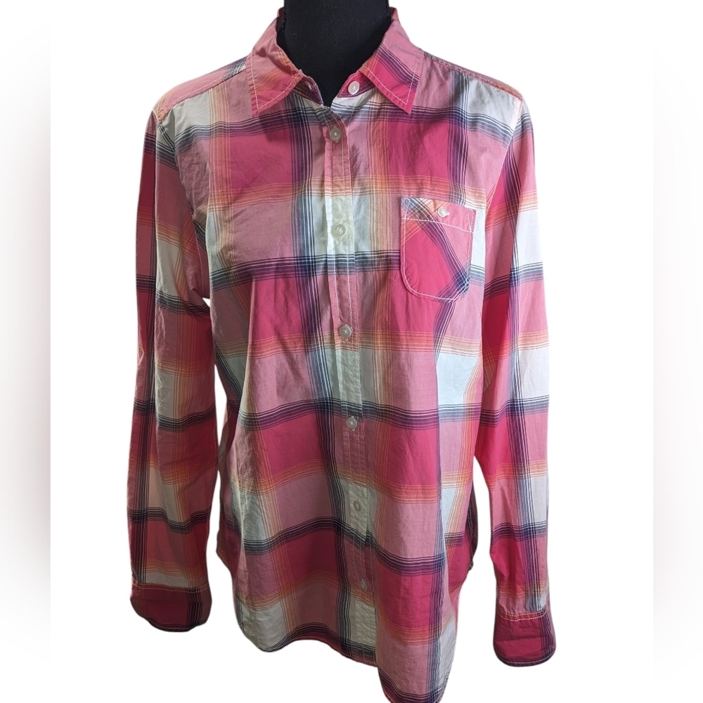 American Eagle Outfitters Red and White Plaid Button-Down Shirt Rodeo Size L